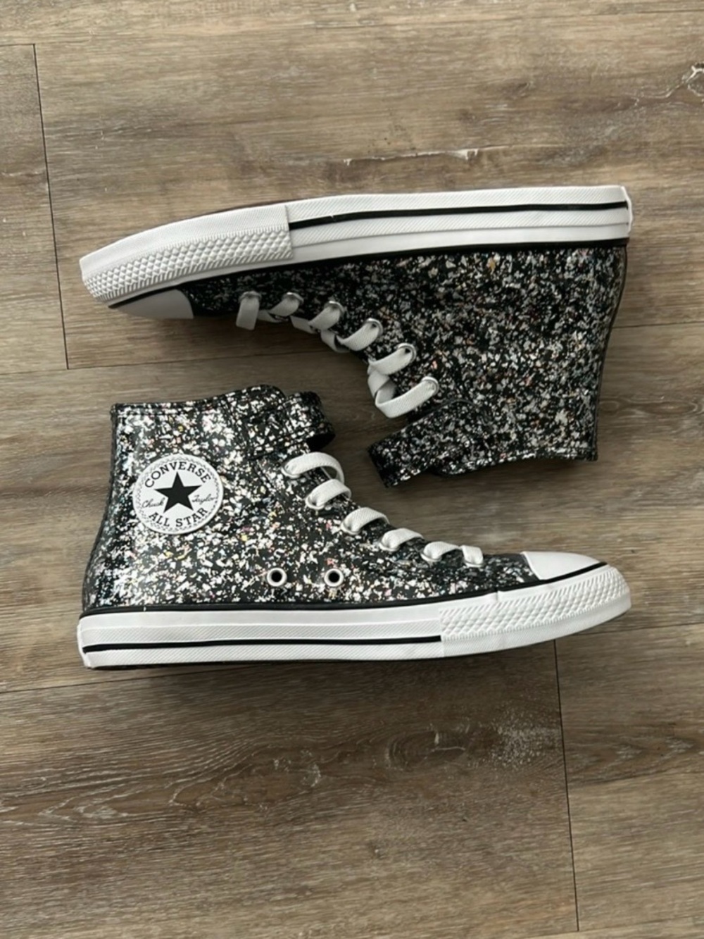 Converse High Top Sneakers - Black with Silver & White Glitter